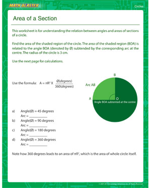 Area of a Section - Free Circles Worksheet for 5th Grade