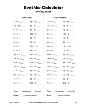 Beat the Calculator - Printable Division Worksheet for Kids