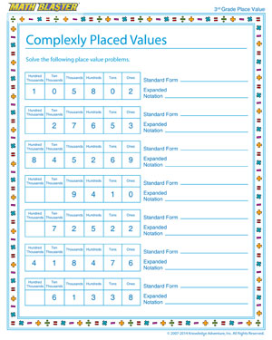 Complexly Placed Values - Place value worksheet for kids