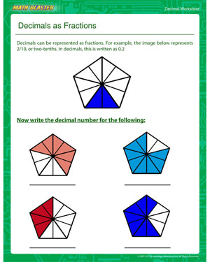 Decimals as Fractions - Printable Decimal Worksheet for Kids