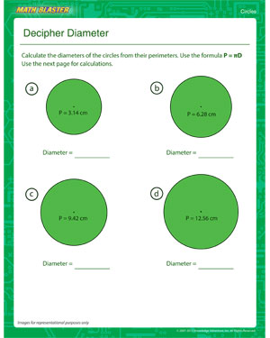 Decipher Diameter - Printable Circle Worksheet for Fourth Grade