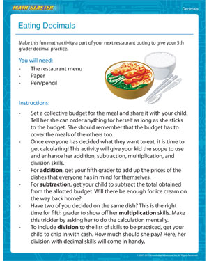 Eating Decimals - Printable Math Activity for Elementary