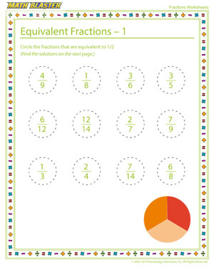 Equivalent Fractions - 1 - Printable Fractions Worksheet for Children