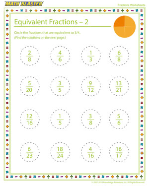 Equivalent Fractions – 2 - Printable Fractions Worksheet for Elementary Graders