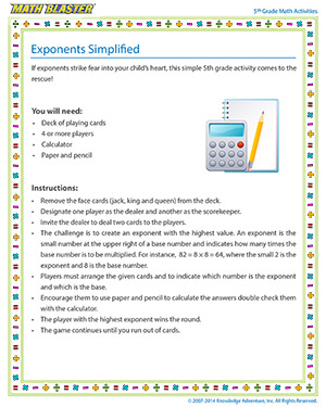 Exponents Simplified - Printable Online 5th Grade exponents-simplified Activity for Kids