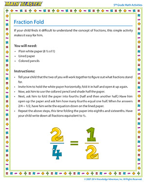 Fraction Fold - Printable Online 5th Grade fractions Activity for Kids