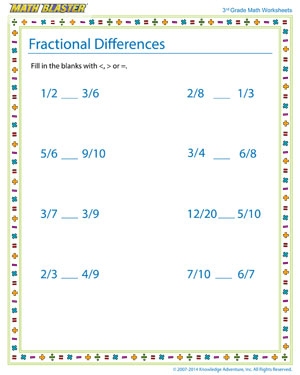 Fractional Differences - Free Fraction Worksheet