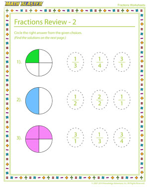 Fractions Review - 2 - Fractions Worksheet Free Online