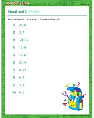Great and Common - Free Printable Math Worksheet for 4th Grade