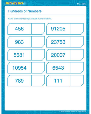 Hundreds of Numbers - Printable Place Value Worksheet for 3rd Graders