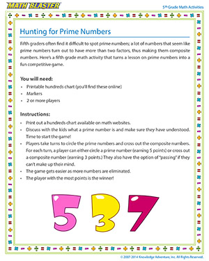 Hunting for Prime Numbers - Printable 5th Grade Activity for Kids