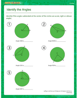 Identify the Angles - Printable 5th Grade Circle Worksheet