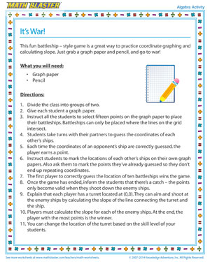 It’s War - Printable Algebra Activity for Kids