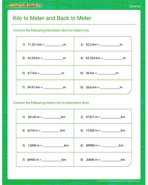 Free distance Worksheet