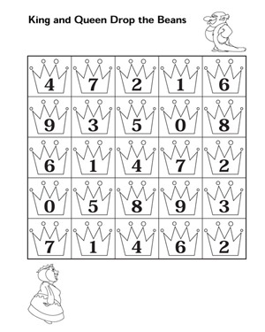 King and Queen Drop the Beans - Free Printable Math Worksheet for Second Graders