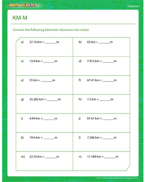 Free distance Worksheet