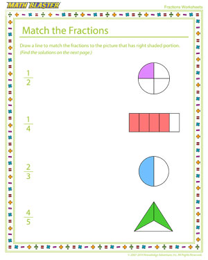 Match the Fractions - Printable Fractions Worksheet Online