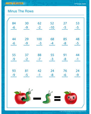 Minus the Rows - Free Subtraction Worksheet for 3rd Grade