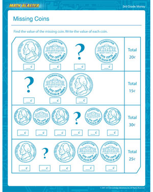 Missing Coins - Free Money Worksheet for 3rd Grade