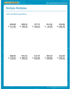 Multiple Multiples - Printable Multiplication Worksheet for 6th Graders