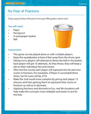 No Fear of Fractions - Free Printable 5th Grade Math Activity