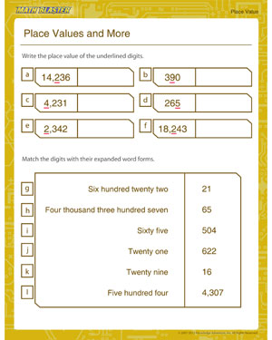 Place Values and More - Place value worksheet for kids