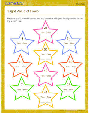 Right Value of Place - Place value worksheet for kids