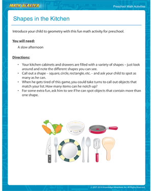 Download 'Shapes in the Kitchen'- MathBlaster's Preschool Math Activity for kids