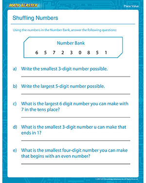 Shuffling Numbers - Printable Math Worksheet for 4th Graders