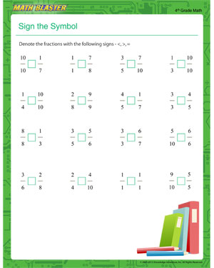 Sign the Symbol - Free Printable Math Worksheet for 4th Grade