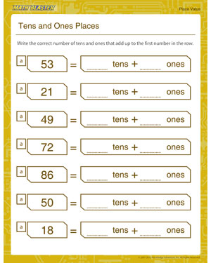 Tens and Ones Places - Place value worksheet for kids