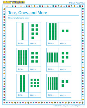 Tens, Ones, and More! - Place value worksheet for kids