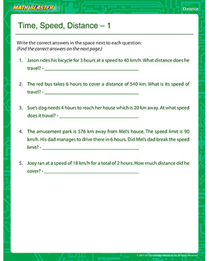 Time, Speed, Distance 1 - Printable Math Worksheet for Kids