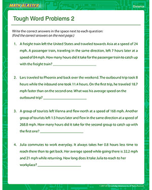 Tough Word Problems 2 - Printable Math Worksheet for Kids