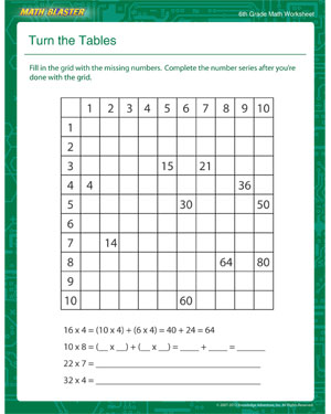 Turn the Tables - Printable Math Worksheet for Sixth Grade