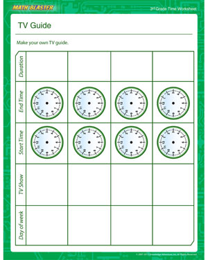 TV Guide - Printable Time Worksheet for Kids