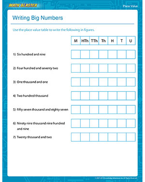 Writing Big Numbers - Printable Math Worksheet for 2nd Graders